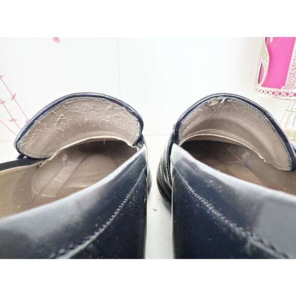 Vintage Lord & Taylor Navy Blue Leather Randy Slip On Penny Loafers Shoes Size 8 - Picture 8 of 12